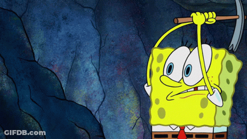 A Cartoon Of Spongebob Holding A Hammer And A Bucket GIF