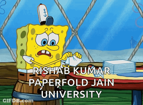 A Cartoon Of Spongebob Holding A Piece Of Paper With The Name Rishab Kumar Written On It GIF