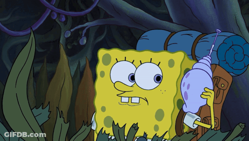 A Cartoon Of Spongebob Holding A Snail Shell In His Hand GIF