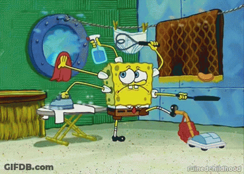 A Cartoon Of Spongebob Holding A Vacuum Cleaner GIF
