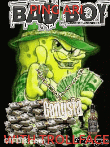 A Cartoon Of Spongebob Holding Stacks Of Money And A Bottle Of Jack Daniel 'S GIF