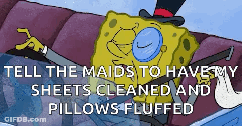 A Cartoon Of Spongebob In A Top Hat Holding A Magnifying Glass . GIF