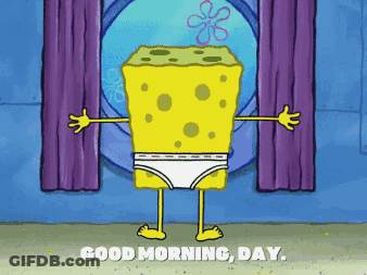 A Cartoon Of Spongebob In Underwear Says Good Morning GIF