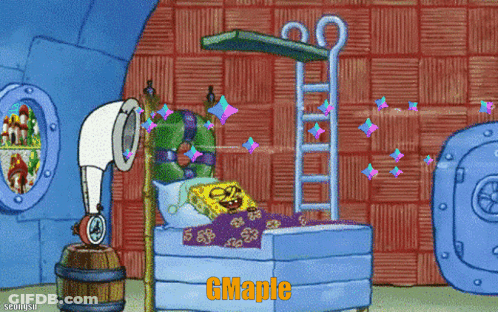 A Cartoon Of Spongebob Laying In A Bed With Gmaple Written On The Bottom GIF