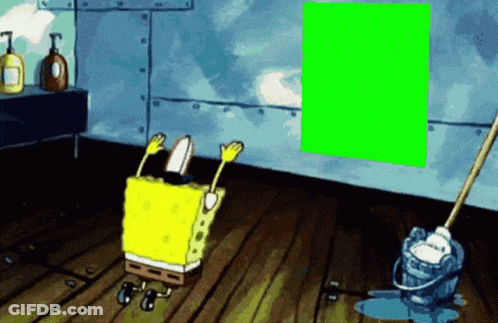 A Cartoon Of Spongebob Laying On The Floor Next To A Green Screen GIF