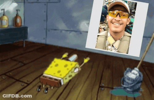A Cartoon Of Spongebob Laying On The Floor Next To A Picture Of A Man In A Military Uniform GIF