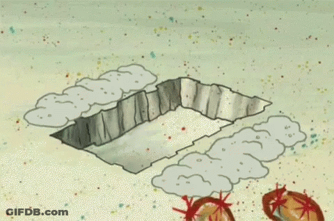 A Cartoon Of Spongebob Laying On The Ground With A Hammer In His Hand GIF