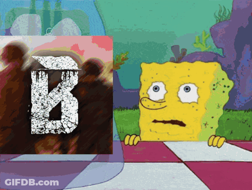 A Cartoon Of Spongebob Looking At A Picture Of A Letter B GIF
