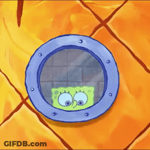 A Cartoon Of Spongebob Looking Out A Window GIF