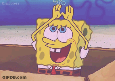 A Cartoon Of Spongebob Making A Funny Face With His Hands In The Air GIF