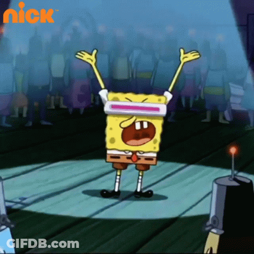 A Cartoon Of Spongebob On A Stage With The Nick Logo In The Background GIF