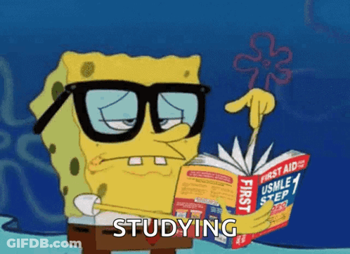 A Cartoon Of Spongebob Reading A Book Titled First Aid GIF