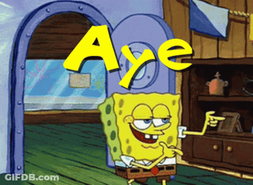 A Cartoon Of Spongebob Saying Aye In Front Of An Archway GIF