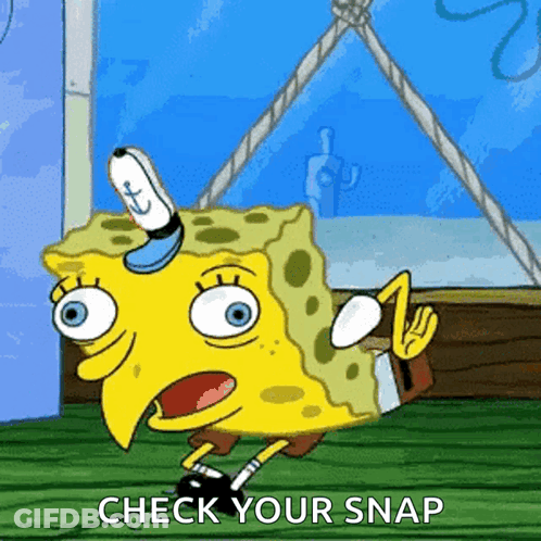 A Cartoon Of Spongebob Saying Check Your Snap On A Green Background GIF