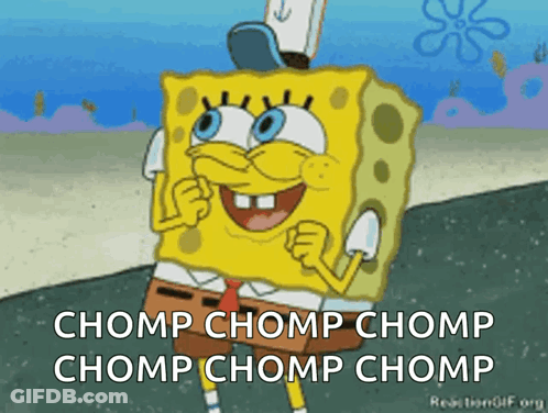 A Cartoon Of Spongebob Saying Chomp Chomp Chomp Chomp GIF
