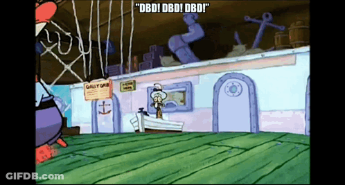 A Cartoon Of Spongebob Saying " Dbd ! Dbd ! " GIF
