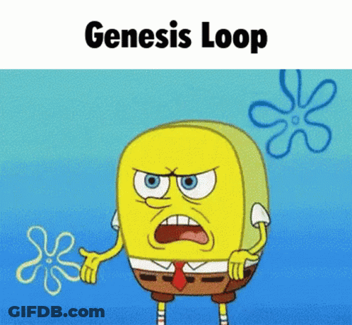A Cartoon Of Spongebob Saying Genesis Loop With A Flower In The Background GIF