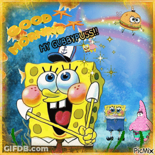A Cartoon Of Spongebob Saying Good Morning My Gubbyysss GIF