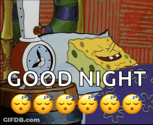 A Cartoon Of Spongebob Saying Good Night With Smiley Faces GIF