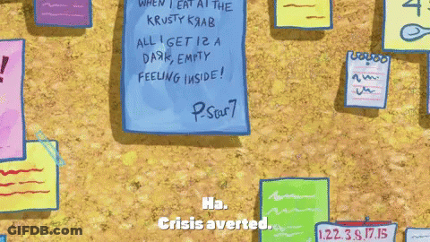 A Cartoon Of Spongebob Saying He Is Crisis Averted GIF
