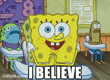 A Cartoon Of Spongebob Saying I Believe In Front Of A Classroom GIF