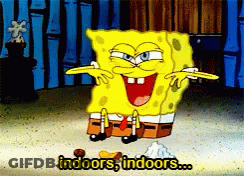 A Cartoon Of Spongebob Saying " Indoors Indoors Indoors " GIF