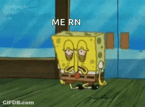 A Cartoon Of Spongebob Saying " Mern " In Front Of A Door GIF