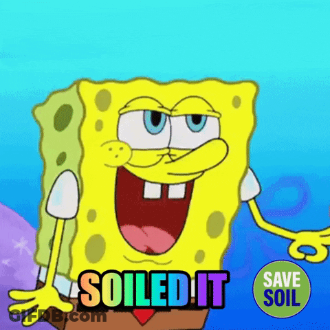 A Cartoon Of Spongebob Saying " Soiled It " With A Save Soil Button GIF