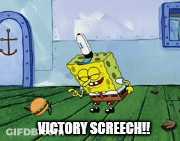 A Cartoon Of Spongebob Saying " Victory Screech " GIF