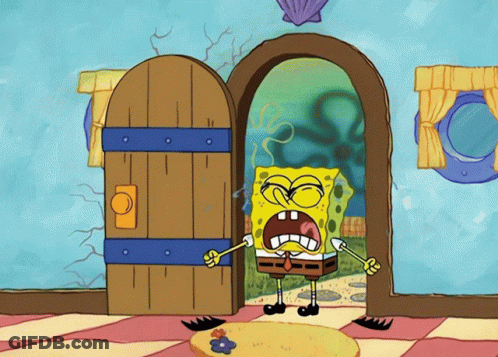 A Cartoon Of Spongebob Screaming In Front Of A Door GIF