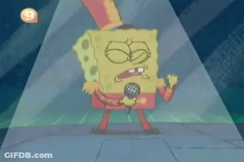 A Cartoon Of Spongebob Singing Into A Microphone While Wearing A Top Hat GIF