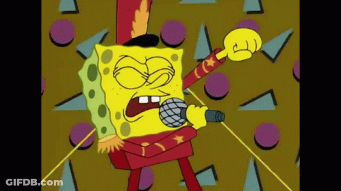 A Cartoon Of Spongebob Singing Into A Microphone With A Top Hat On GIF