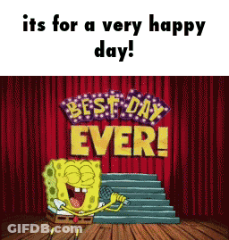 A Cartoon Of Spongebob Singing Into A Microphone With The Words Best Day Ever Behind Him GIF