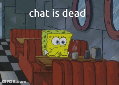 A Cartoon Of Spongebob Sitting At A Table With The Words Chat Is Dead GIF