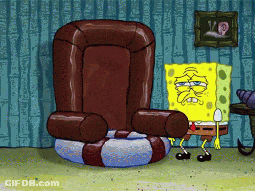 A Cartoon Of Spongebob Sitting In A Brown Chair GIF