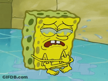 A Cartoon Of Spongebob Sitting In A Puddle Of Water Crying GIF