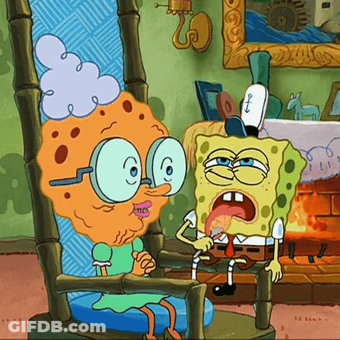 A Cartoon Of Spongebob Sitting In A Rocking Chair Next To An Older Woman GIF