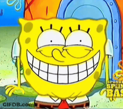 A Cartoon Of Spongebob Smiling With The Words Spongebob On The Bottom Right GIF