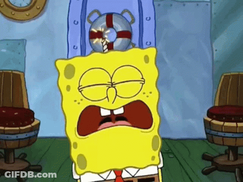 A Cartoon Of Spongebob Squarepants Holding A Life Preserver On Top Of His Head . GIF