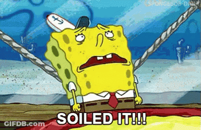A Cartoon Of Spongebob Squarepants Holding Onto A Rope And Saying `` Soiled It ! '' GIF