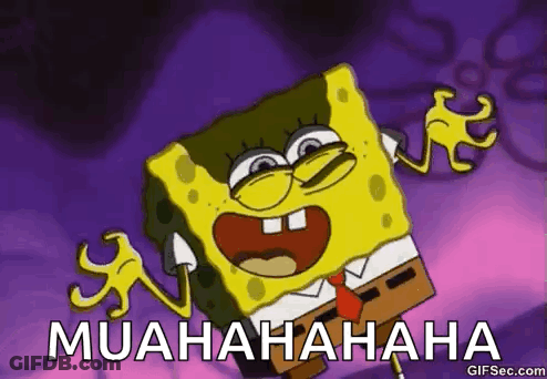 A Cartoon Of Spongebob Squarepants Laughing With The Words Muahahahaha Written On The Bottom . GIF