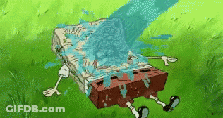 A Cartoon Of Spongebob Squarepants Laying On The Grass With Water Coming Out Of Him . GIF