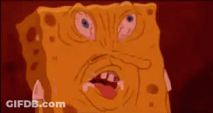 A Cartoon Of Spongebob Squarepants Making A Funny Face With His Mouth Open And His Eyes Closed . GIF