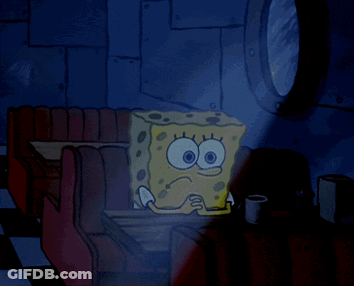 A Cartoon Of Spongebob Squarepants Sitting At A Table In A Diner GIF