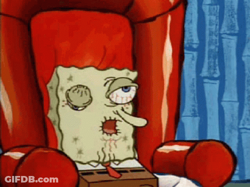 A Cartoon Of Spongebob Squarepants Sitting In A Chair GIF