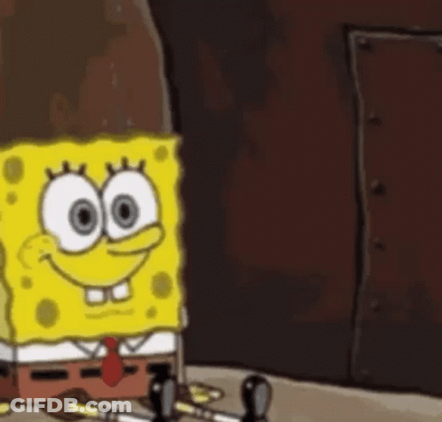 A Cartoon Of Spongebob Squarepants Sitting On The Floor Next To A Door . GIF