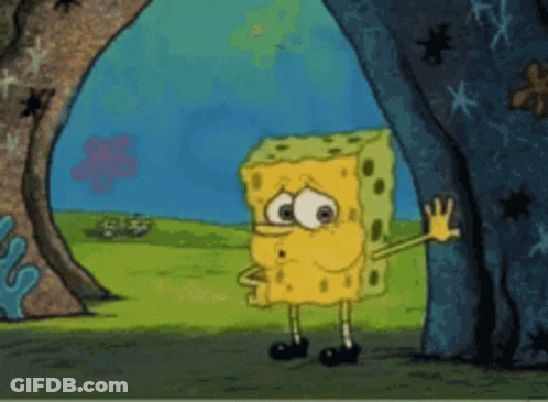 A Cartoon Of Spongebob Squarepants Standing In A Cave GIF