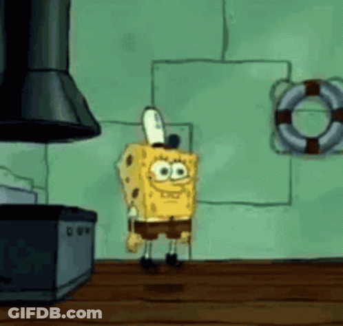 A Cartoon Of Spongebob Squarepants Standing In A Kitchen . GIF