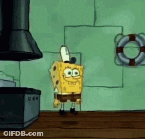 A Cartoon Of Spongebob Squarepants Standing In A Kitchen . GIF