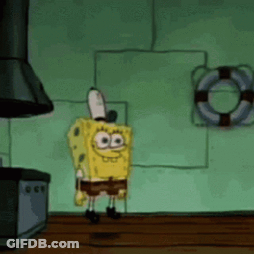 A Cartoon Of Spongebob Squarepants Standing In A Kitchen . GIF